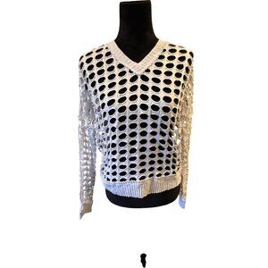Pete Collection Open Weave White Long Sleeve Knit Sweater Top Women's Size  XS